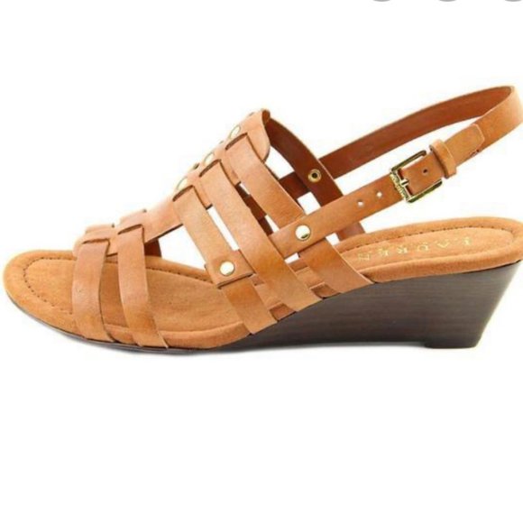 Ralph Lauren Lucetta Tan Leather Wedge Sandal, 8 - Picture 10 of 11